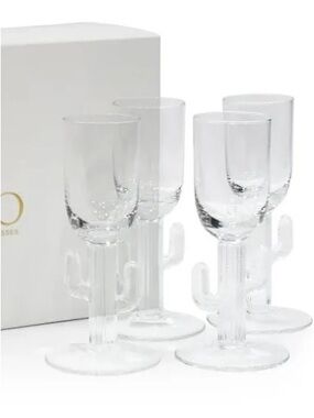 ZODAX Cabo Cactus Shot Glasses Frosted  Clear Set of 4 Pieces New